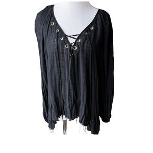 Vintage Havana Lace-Up Peasant Blouse